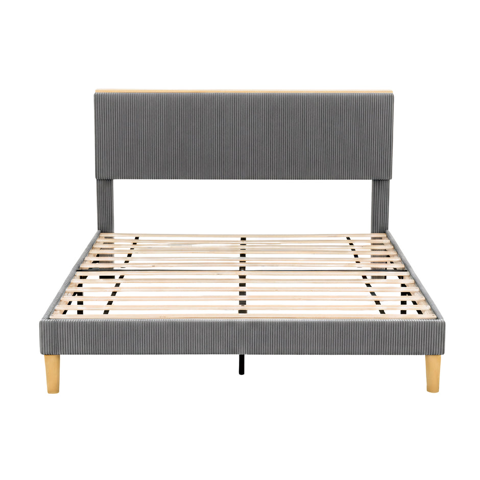 Artiss Double Bed Frame Upholstered Adjustable Headboard Mood Lighting Heavy Duty Grey Velvet