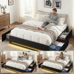 Artiss Double Bed Frame with Storage Drawers RGB Lights Charging Station Upholstered Fabric