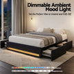 Artiss Double Bed Frame with Storage Drawers RGB Lights Charging Station Upholstered Fabric