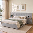 Artiss Queen Bed Frame with Wide Headboard, Floating Shelves and USB Grey