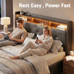 Artiss Double Bed Frame with Gas Lift Storage LED Lights Charging Station Headboard with Open Shelf