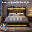 Artiss Double Bed Frame with Gas Lift Storage LED Lights Charging Station Headboard with Open Shelf