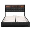 Artiss Queen Bed Frame with Gas Lift Storage LED Lights Charging Station Headboard with Open Shelf