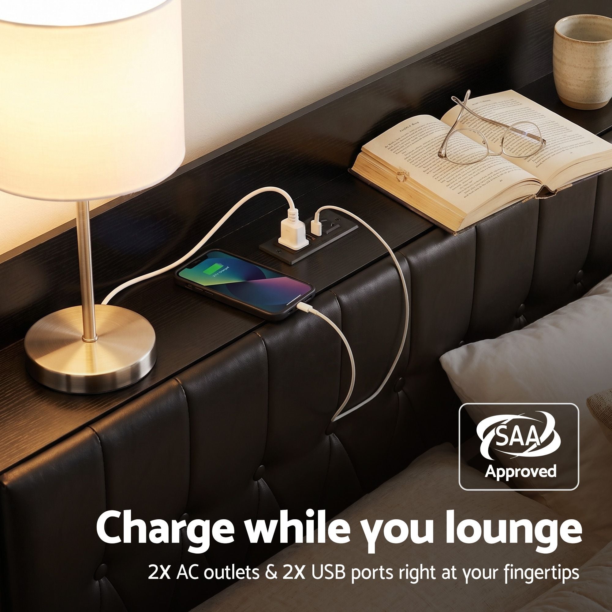 Artiss Double Bed Frame with Storage Headboard SAA Certified Charging Station
