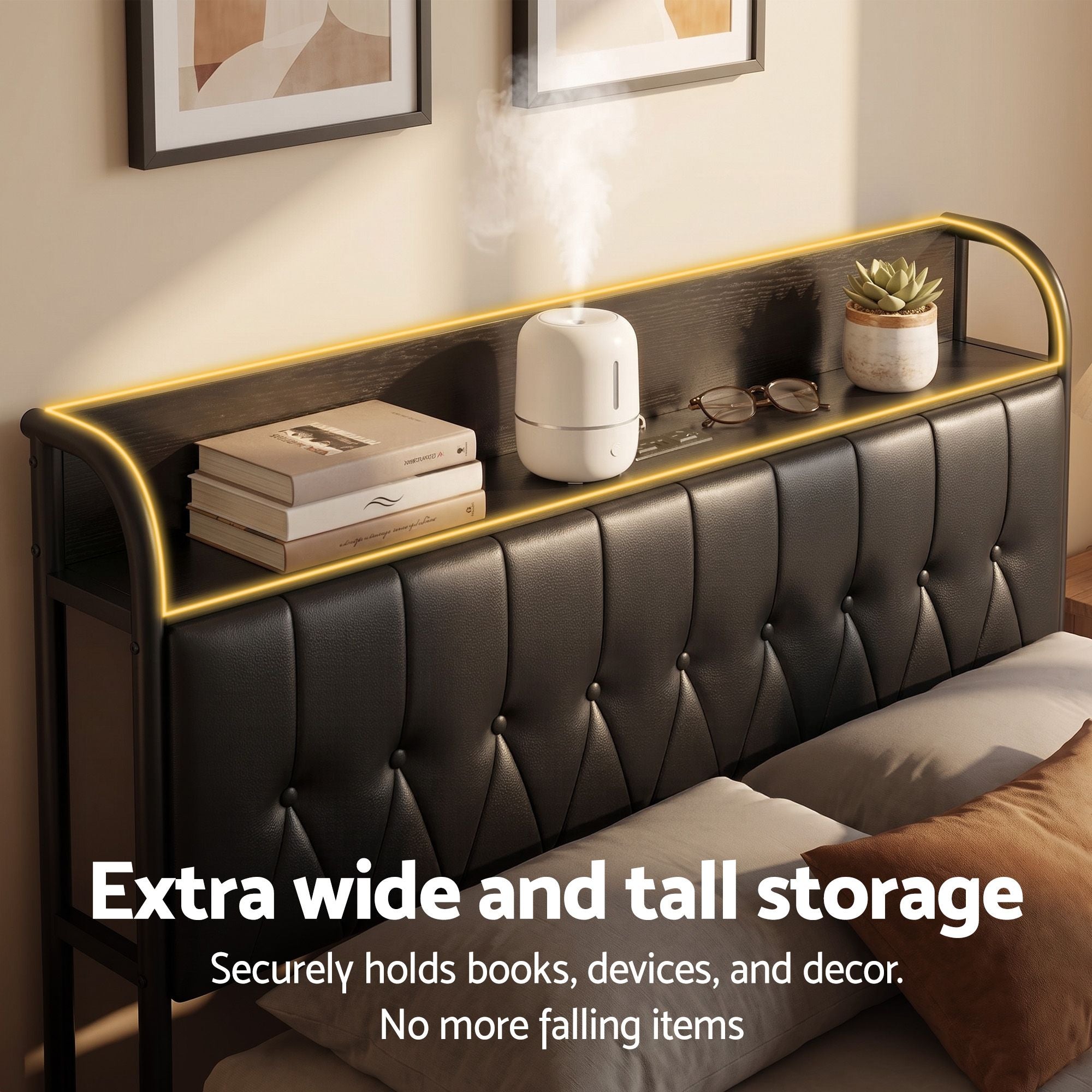 Artiss Double Bed Frame with Storage Headboard SAA Certified Charging Station