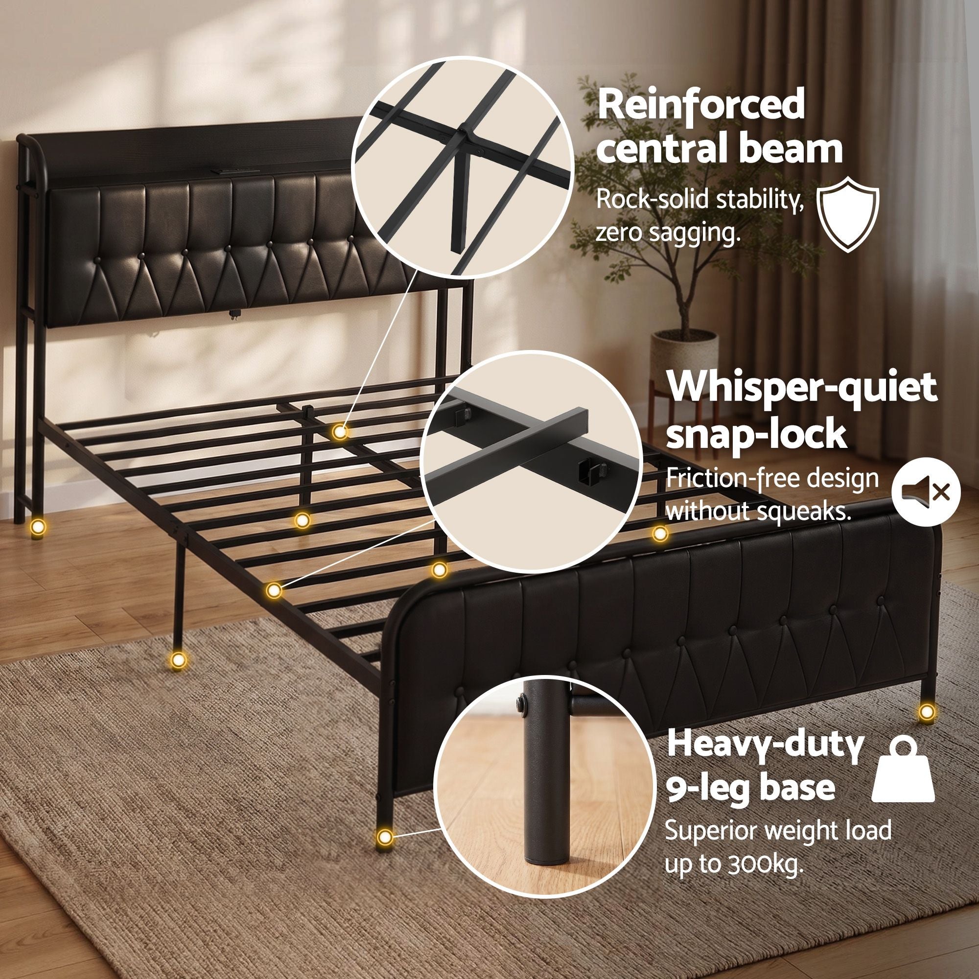 Artiss Double Bed Frame with Storage Headboard SAA Certified Charging Station