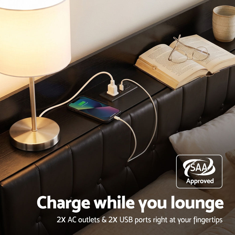 Artiss Queen Bed Frame with Storage Headboard SAA Certified Charging Station