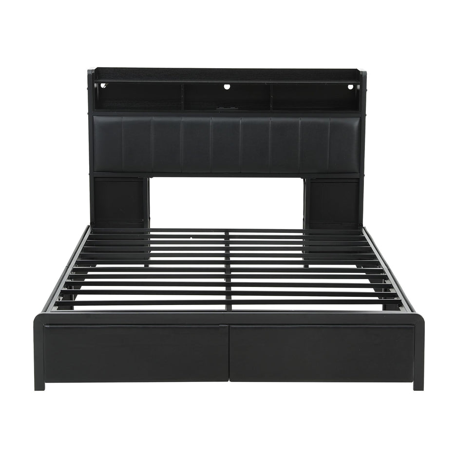 Artiss Double Bed Frame with Storage Headboard, 2 Drawers, Charging Station LED Light