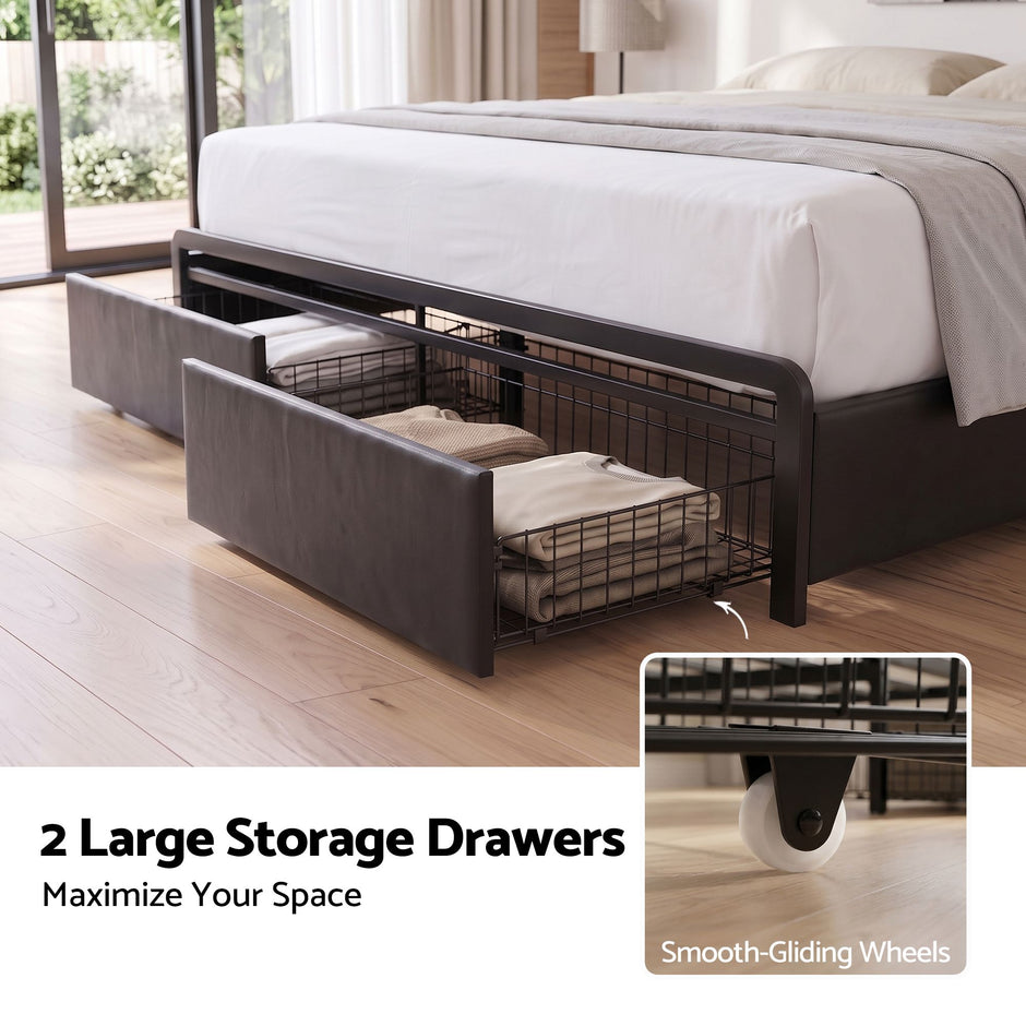 Artiss Double Bed Frame with Storage Headboard, 2 Drawers, Charging Station LED Light