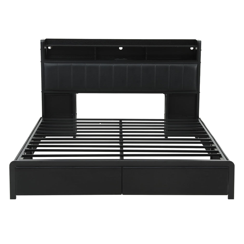 Artiss King Bed Frame with Storage Headboard, 2 Drawers, Charging Station & LED Light