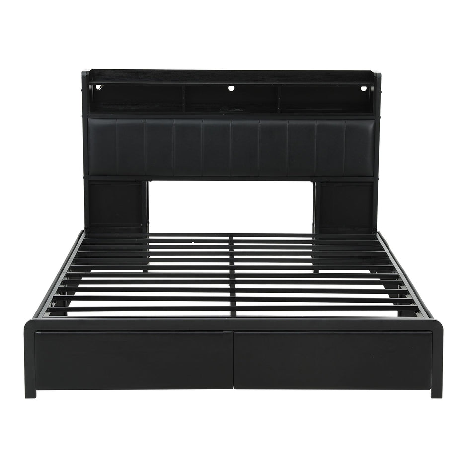 Artiss Queen Bed Frame with Storage Headboard, 2 Drawers, Charging Station& LED Light