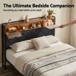Artiss Double Bed Frame with LED Lights Storage Headboard 2 USB 2 AC Outlets Charging Station
