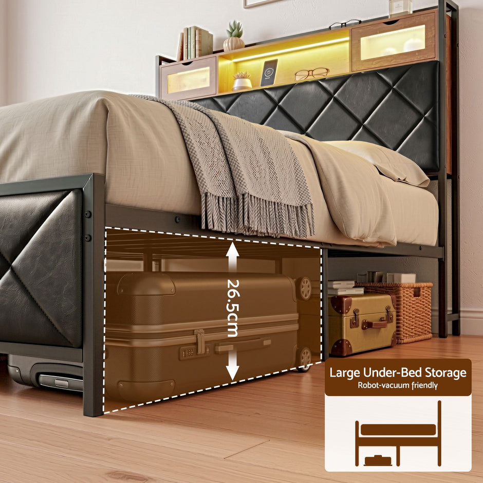Artiss Double Bed Frame with LED Lights Storage Headboard 2 USB 2 AC Outlets Charging Station