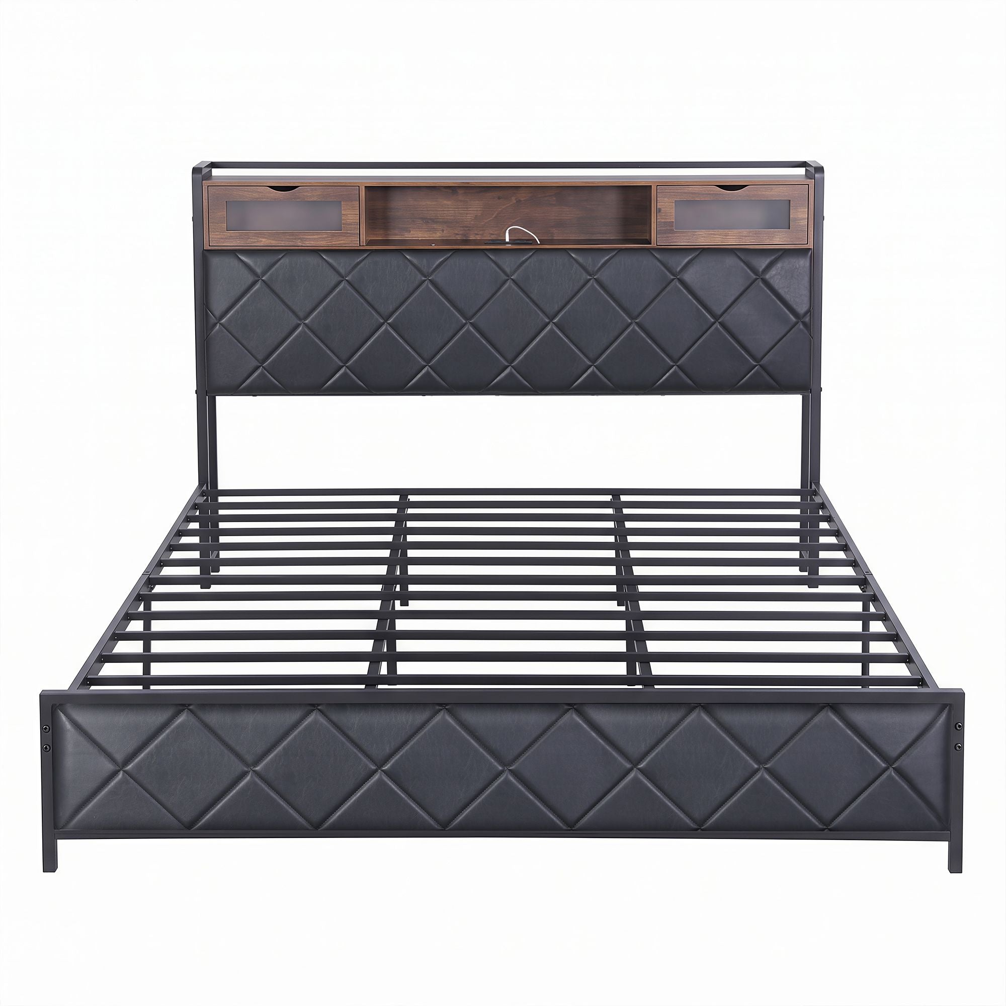 Artiss King Bed Frame with LED Lights and Storage Headboard Charging Station