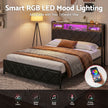 Artiss King Bed Frame with LED Lights and Storage Headboard Charging Station