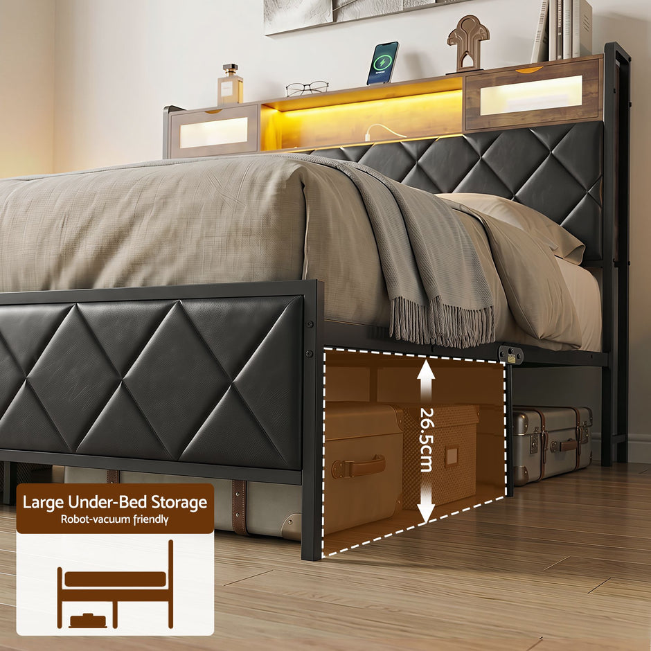 Artiss King Bed Frame with LED Lights and Storage Headboard Charging Station