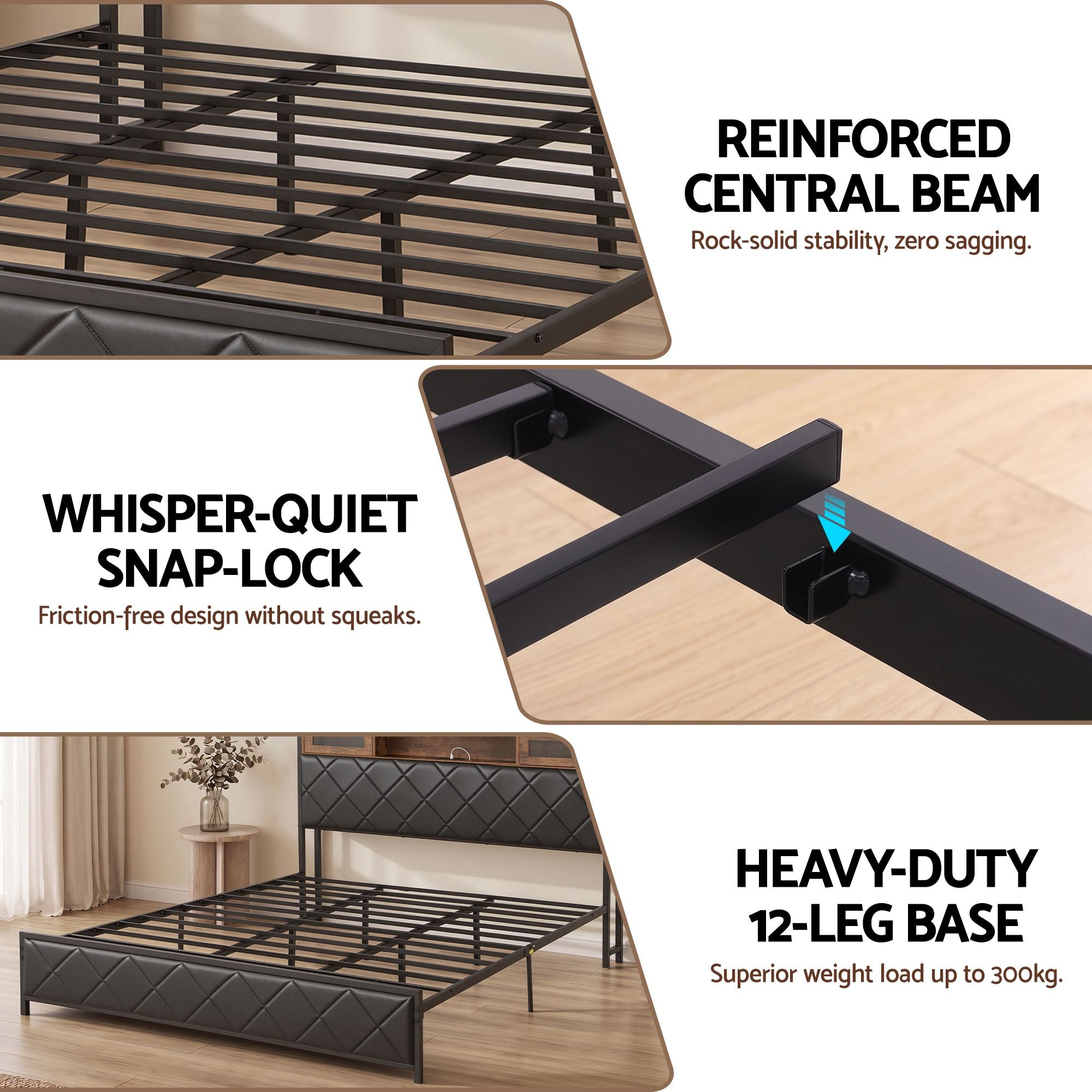 Artiss King Bed Frame with LED Lights and Storage Headboard Charging Station