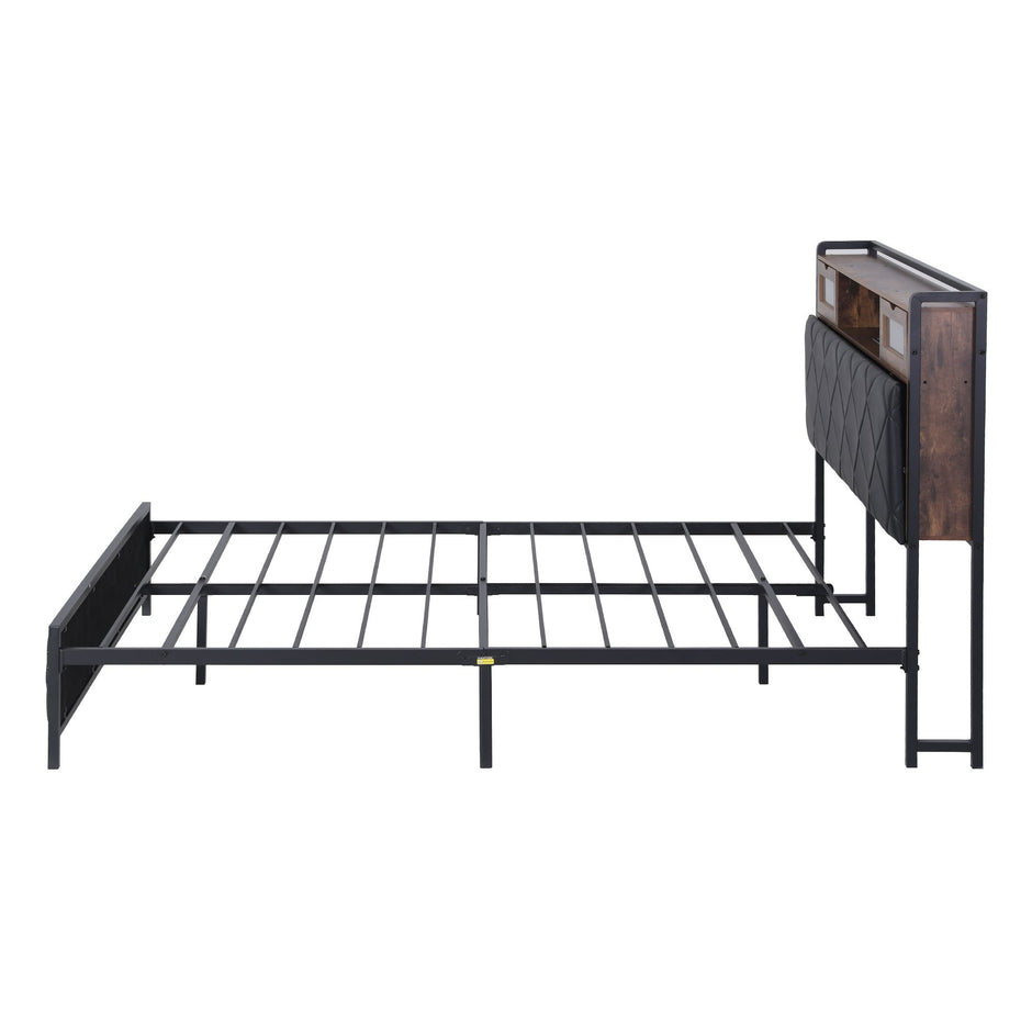 Artiss Queen Bed Frame with LED Lights and Storage Headboard Charging Station