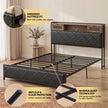 Artiss Queen Bed Frame with LED Lights and Storage Headboard Charging Station