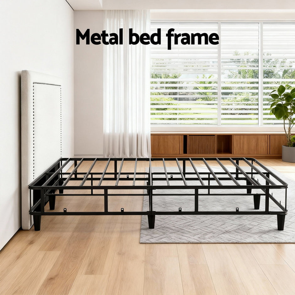 Artiss Queen Bed Frame with Headboard Platform Bed Base Grey Beige Fabric Metal