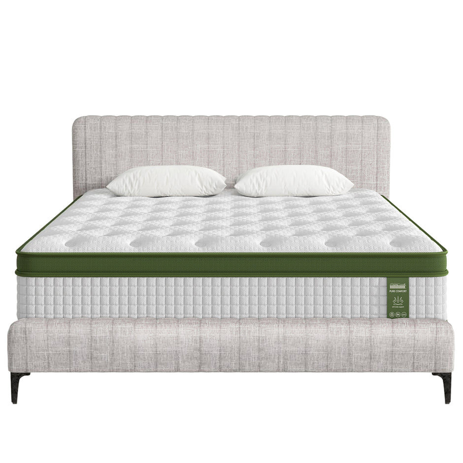 Artiss BedStory Queen Bed Frame with Mattress Set Platform Base Pocket Coil Linen Upholstered
