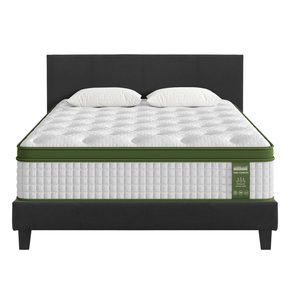Artiss BedStory Double Bed Frame Mattress Set Platform Upholstered Hybrid Pocket Coil