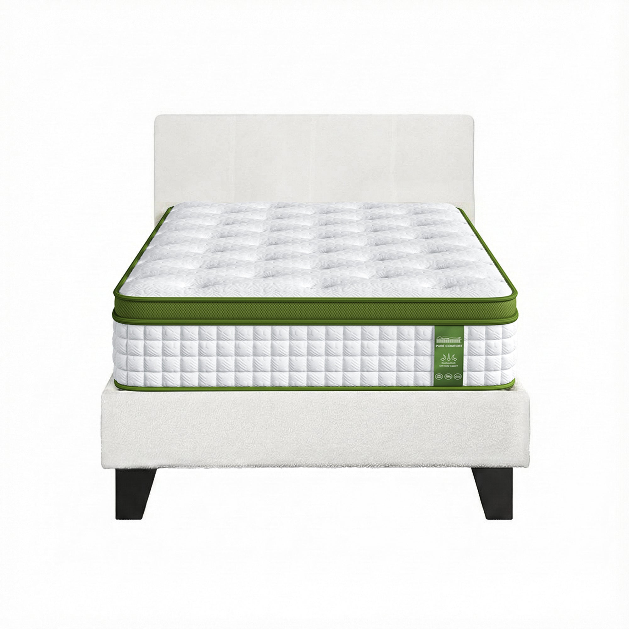 Artiss Single Bed Frame with Hybrid Mattress Set 30cm Medium Firm Platform Headboard Boucle Upholstered Pocket Coil for Pressure Relief