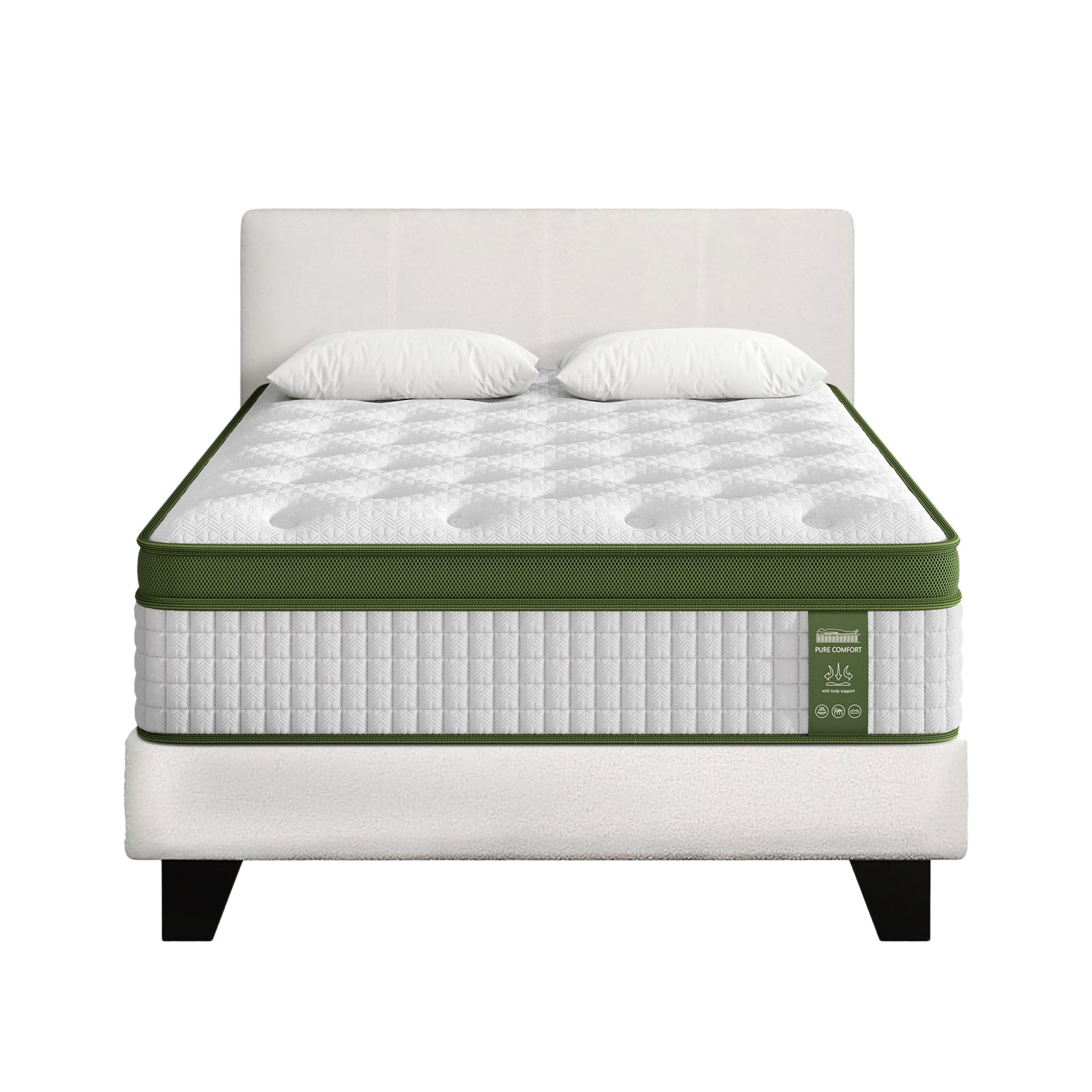 Artiss King Single Bed Set with BedStory Hybrid Mattress Upholstered Platform White Boucle Fabric