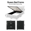 Artiss King Single Bed Frame Storage White Leather Gas Lift Bed Black Bedside Table Set