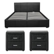 Artiss Gas Lift Queen Bed Frame and 2 Bedside Table Set Leather Black