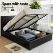 Artiss Gas Lift Queen Bed Frame and 2 Bedside Table Set Leather Black