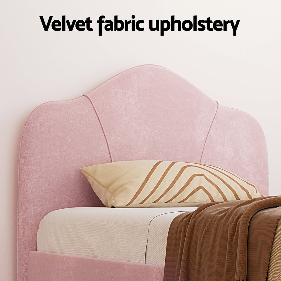 Artiss King Single Storage Bed Frame Velvet with Bedside Table Pink
