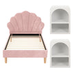 Artiss Bed Frame King Single with 2 Bedside Tables Set Scallop Headboard Pink Velvet Fabric Beds Base