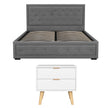 Artiss Upholstered Queen Gas Lift Storage Bed Frame with 2-Drawer Bedside Table Set