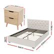 Artiss Double Bed Frame with Storage and Bedside Table Set Tufted Linen Gas Lift Bed Base and 2-Drawer Nightstand