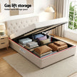 Artiss Double Bed Frame with Storage and Bedside Table Set Tufted Linen Gas Lift Bed Base and 2-Drawer Nightstand
