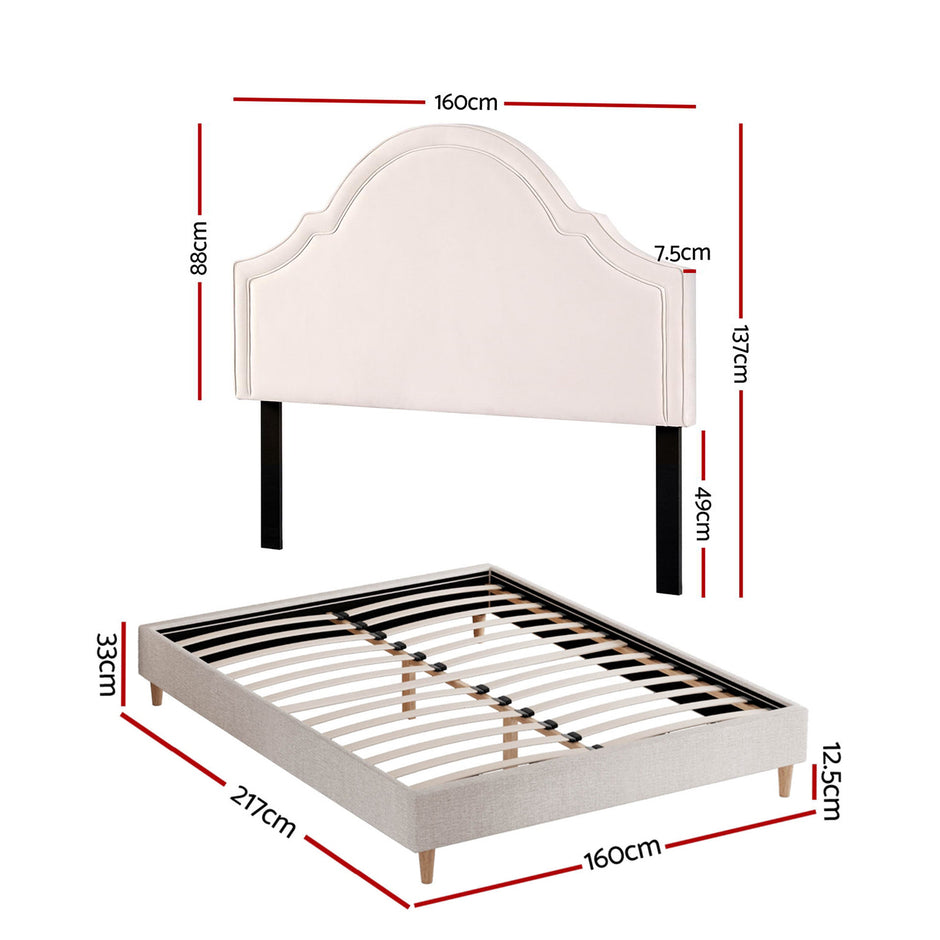 Artiss Queen Bed Frame with Storage Scalloped Velvet Headboard Wooden Platform Base