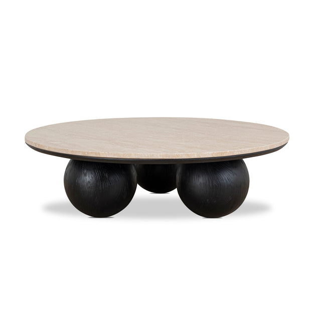 CCF10430-NI 100cm Round Travertine Coffee Table - Black