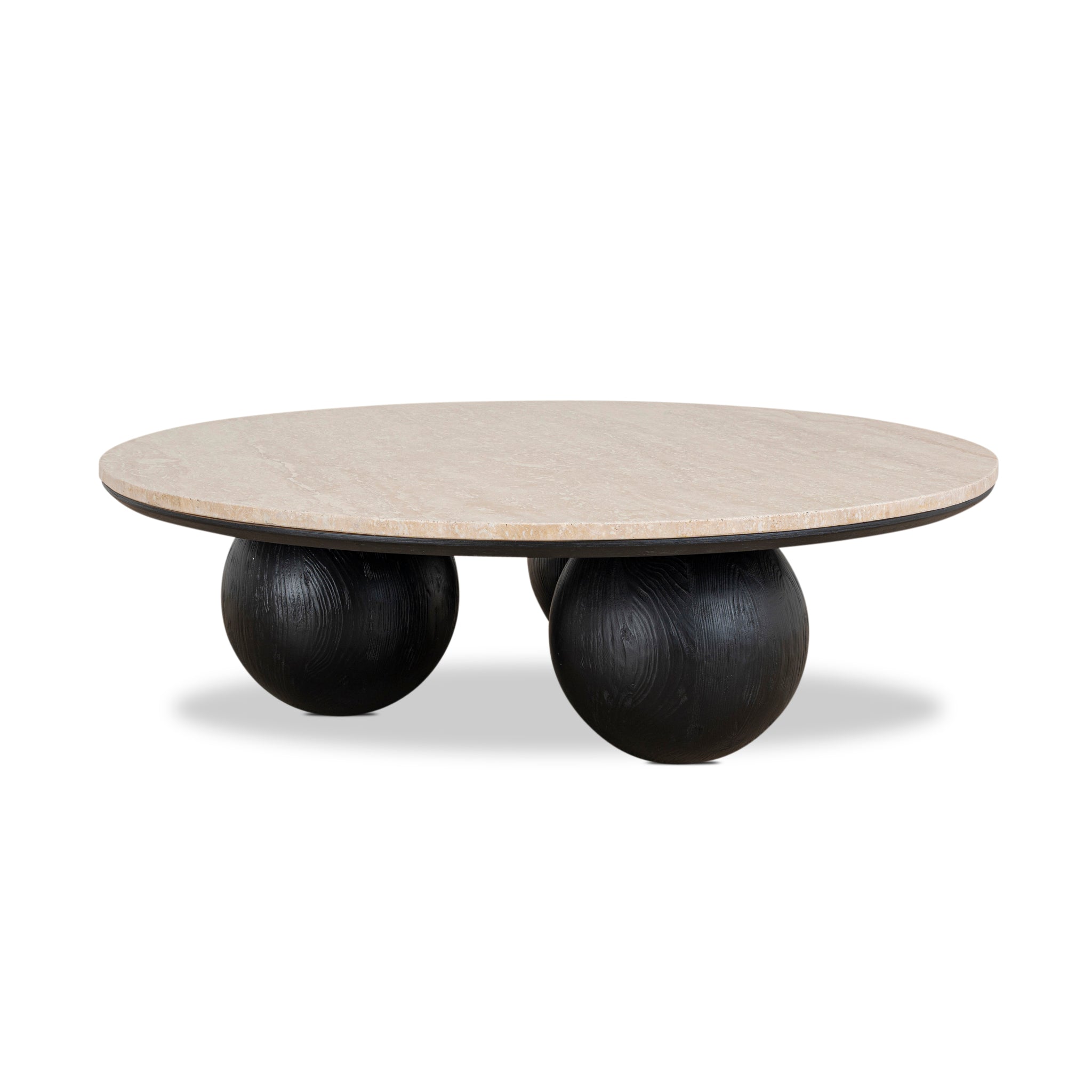 CCF10430-NI 100cm Round Travertine Coffee Table - Black