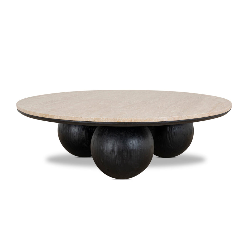 CCF10430-NI 100cm Round Travertine Coffee Table - Black