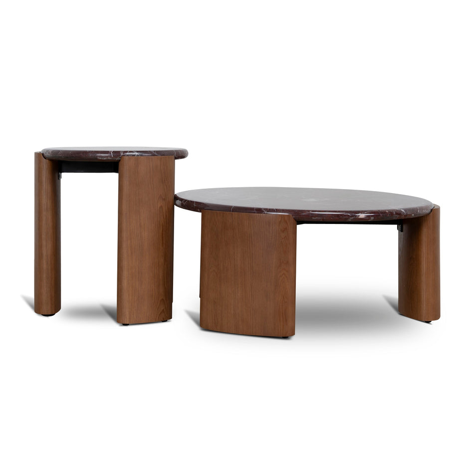 CCF10982-NY Nested Rosso Levanto Marble Coffee Table - Walnut