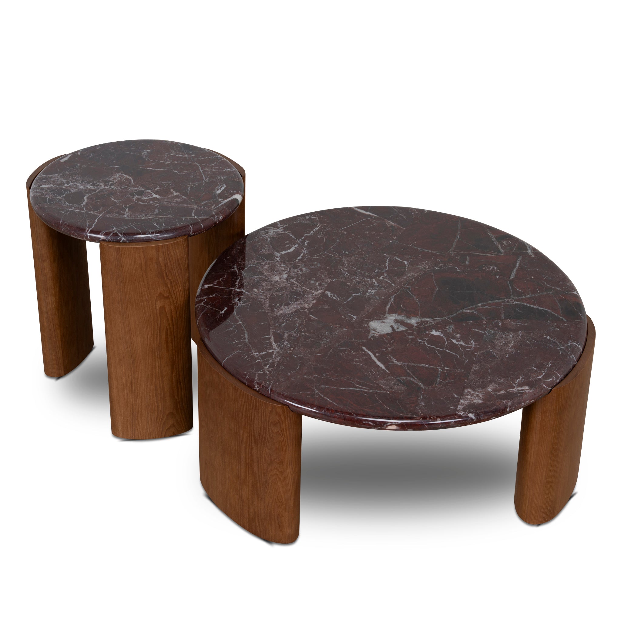 CCF10982-NY Nested Rosso Levanto Marble Coffee Table - Walnut
