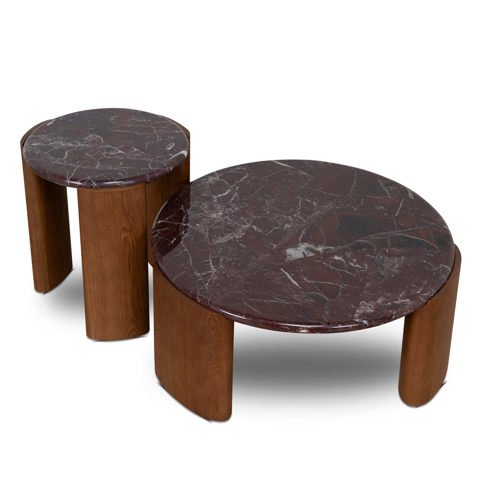 CCF10982-NY Nested Rosso Levanto Marble Coffee Table - Walnut