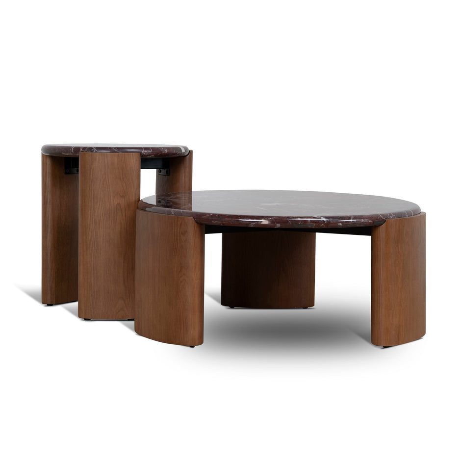 CCF10982-NY Nested Rosso Levanto Marble Coffee Table - Walnut