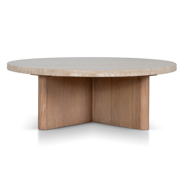 CCF8666-NI Travertine Marble 100cm Round Coffee Table - Light Natural Elm