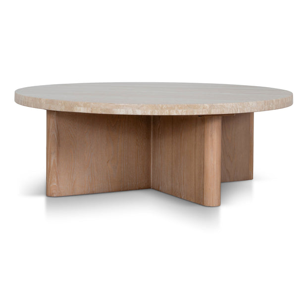 CCF8666-NI Travertine Marble 100cm Round Coffee Table - Light Natural Elm