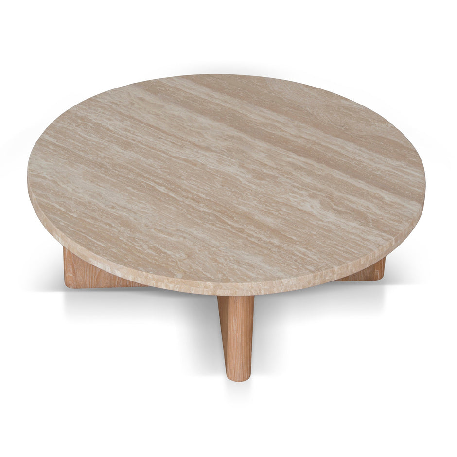 CCF8666-NI Travertine Marble 100cm Round Coffee Table - Light Natural Elm