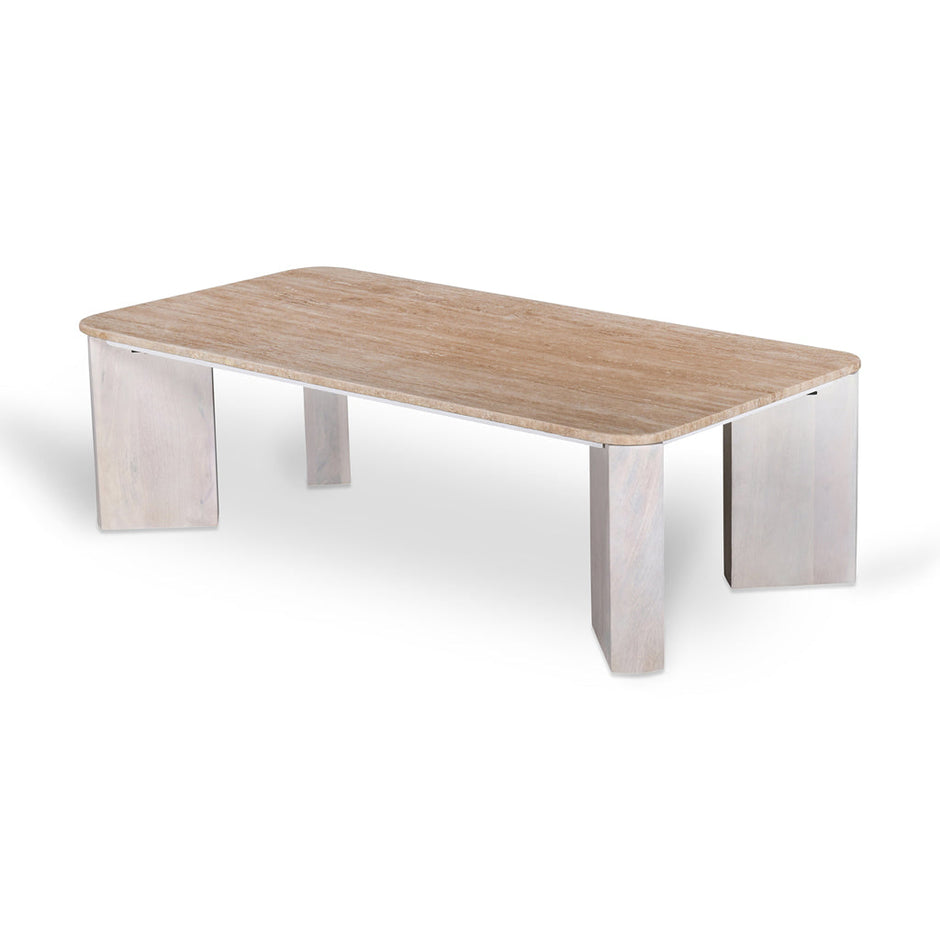 CCF8729-RB 1.2m Travertine Top Coffee Table - White Base