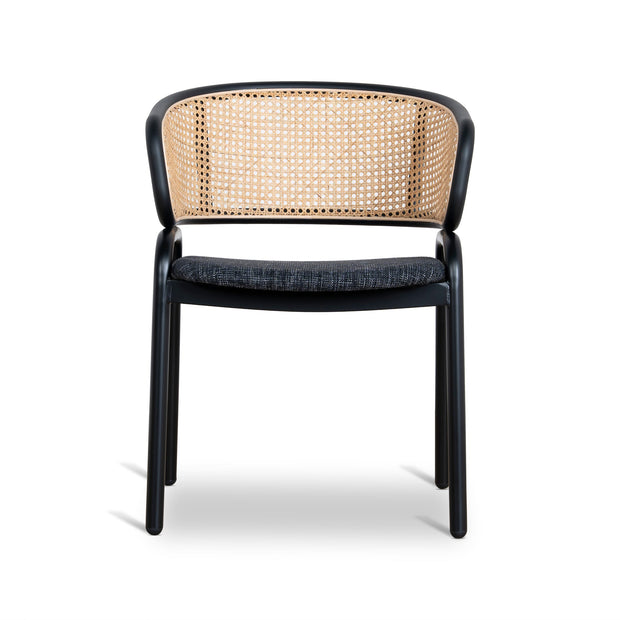 CDC12046-SD Fabric Dining Chair - Dark Grey with Rattan Back (Set of 2)