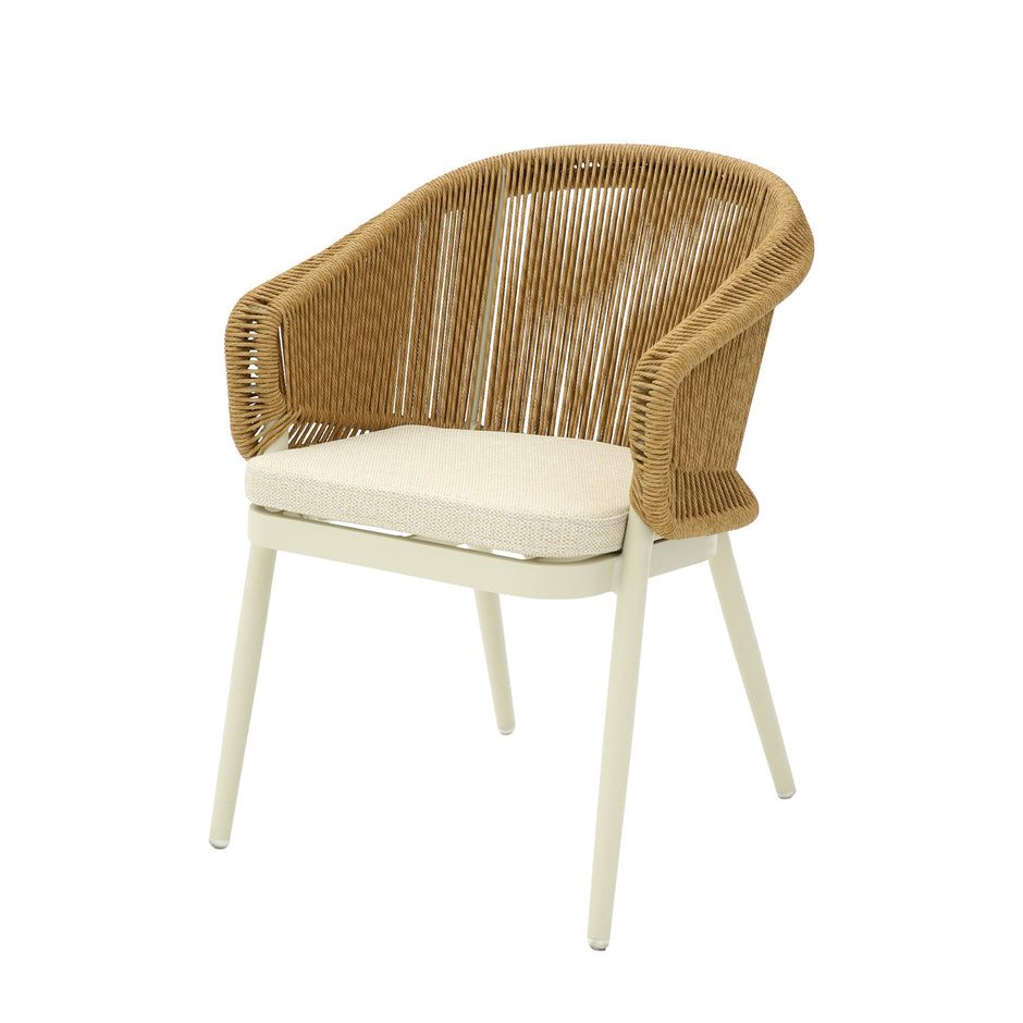 CDC12619-KT Natural Rattan Outdoor Dining Chair - Beige Cushion